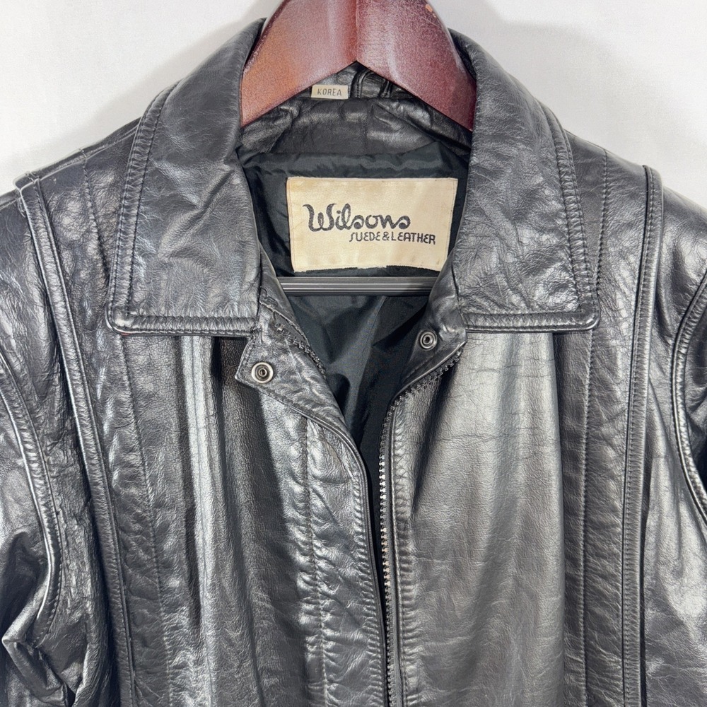 Vintage Bikercore Wilson's Black Leather Jacket Adjustable waist Pit -Pit = 18" - Picture 2 of 12